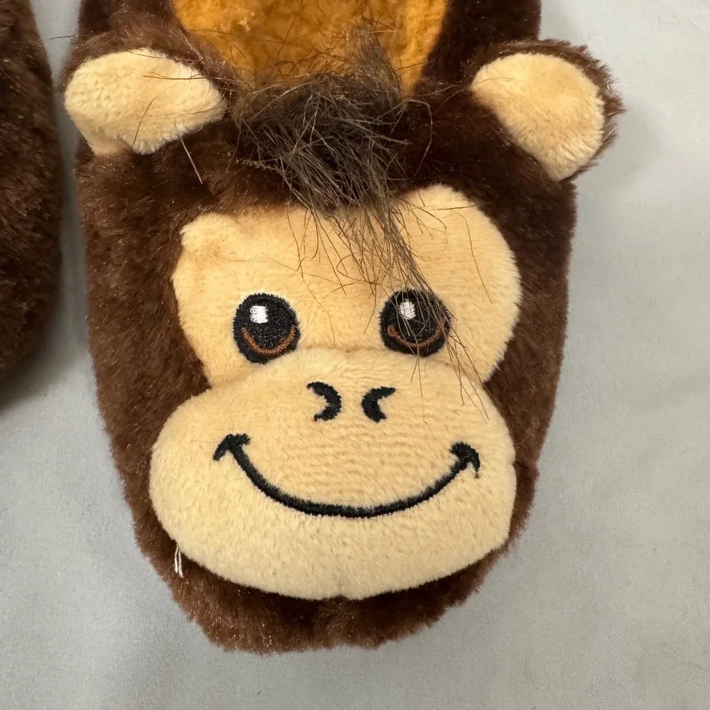 Build-A-Bear Monkey Slippers Kids Size 1-3 Brown Sherpa Lined New No Tags